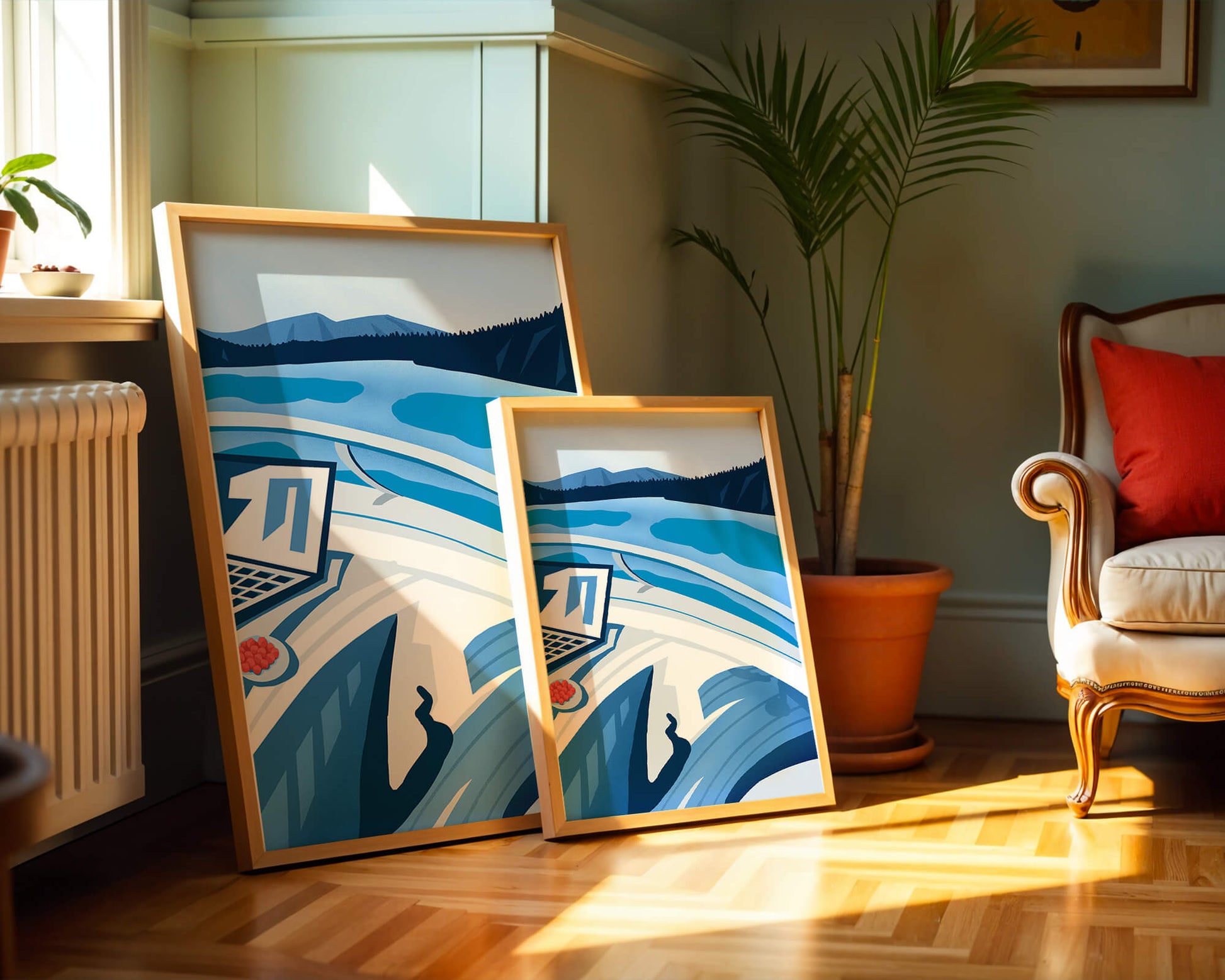 Modern Laptop and Scenic Lake View Illustration