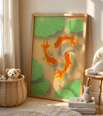 Tranquil pond scene with koi fish and lily pads
