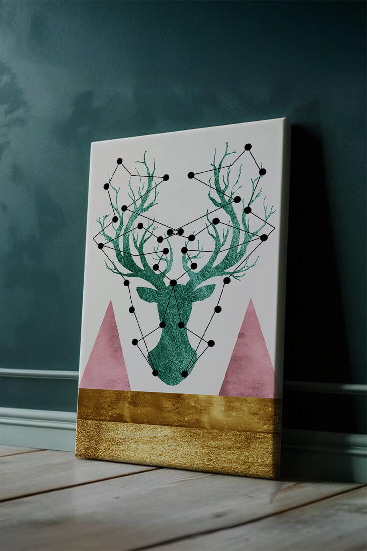 Geometric Deer with Abstract Elements and Gold Accents