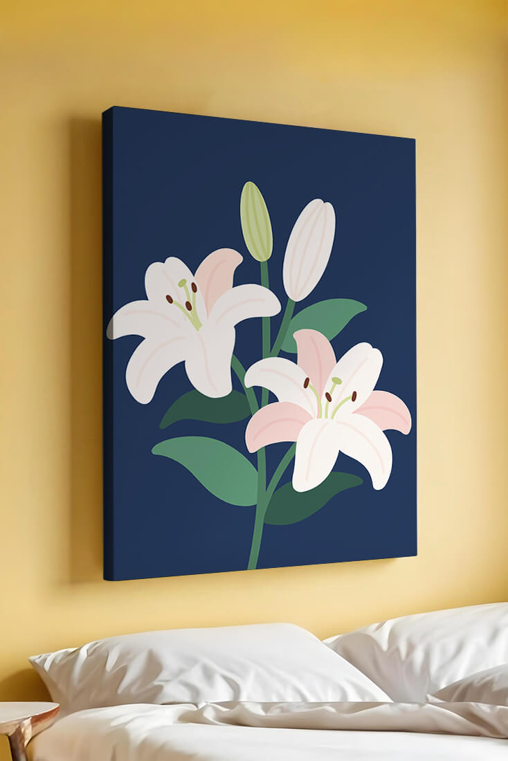 Lirios elegantes sobre un fondo azul oscuro