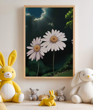 Sunlit Daisies in a Serene Landscape