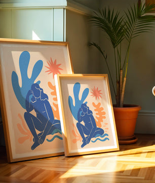 Abstract Illustration of a Blue Silhouette Woman with Organic Shapes