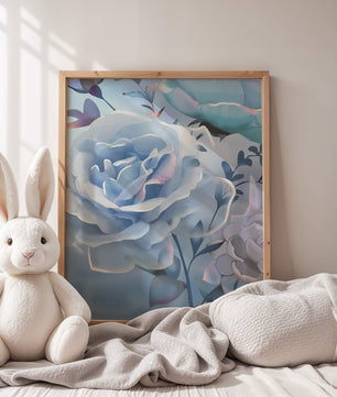 Serene Blue Roses With Delicate Leaves on Soft Background