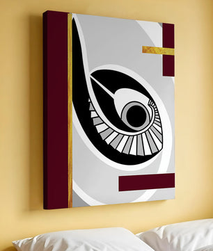 Arte geométrico abstracto con motivo de ojo y detalles dorados