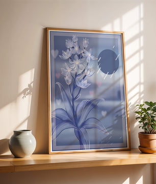 Delicate blue floral illustration with stylish geometric elements