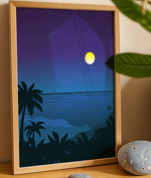 Serene Tropical Night Scene With Palm Trees and Moonlit Ocean - Mi tienda