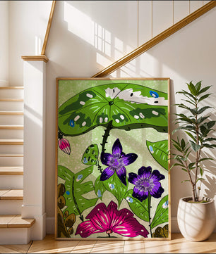Bunte Blumenillustration mit exotischen Blumen und Blättern