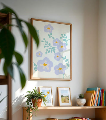 Floral design with pastel flowers and abstract leaves