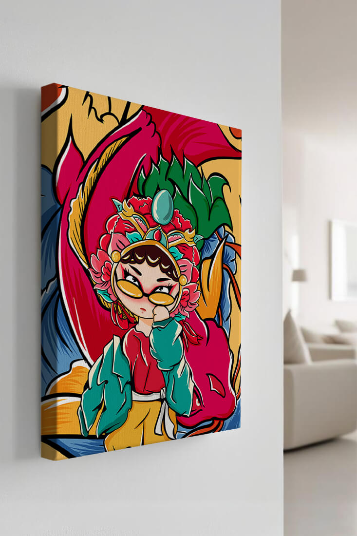 Vibrant illustration featuring a character in traditional costume with dragon elements