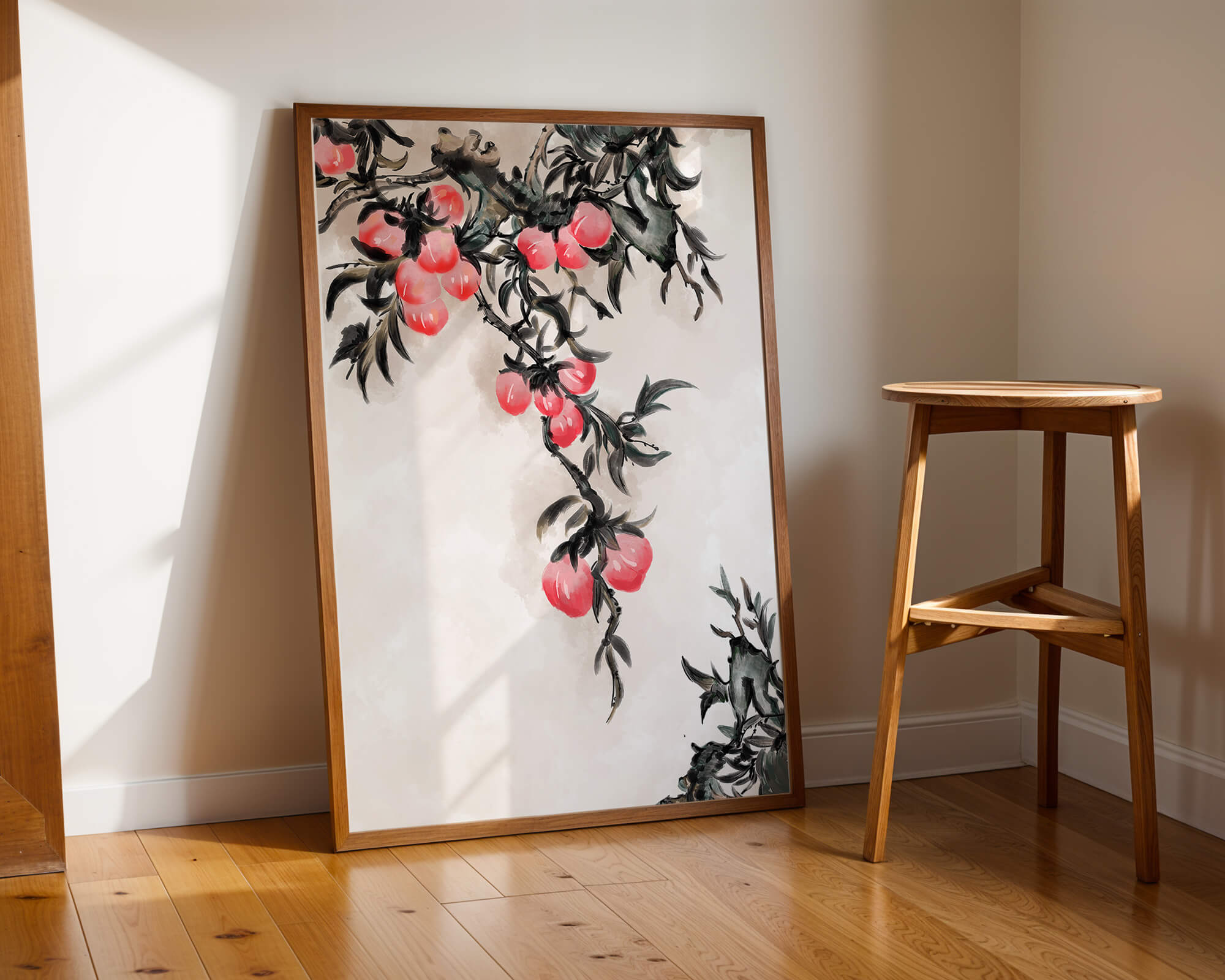 Watercolor Floral Illustration with Red Berries on Branch - Mi tienda