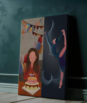 Geburtstagsfeier-Illustration mit Kuchen und Tanzfigur