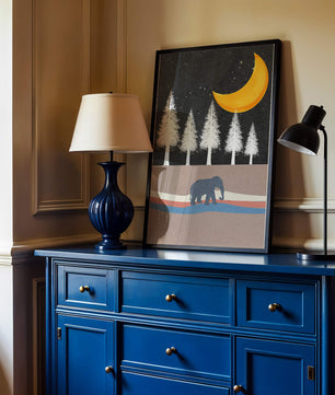 Serene Night Scene with Elephant Under Golden Moon in Forest - Mi tienda