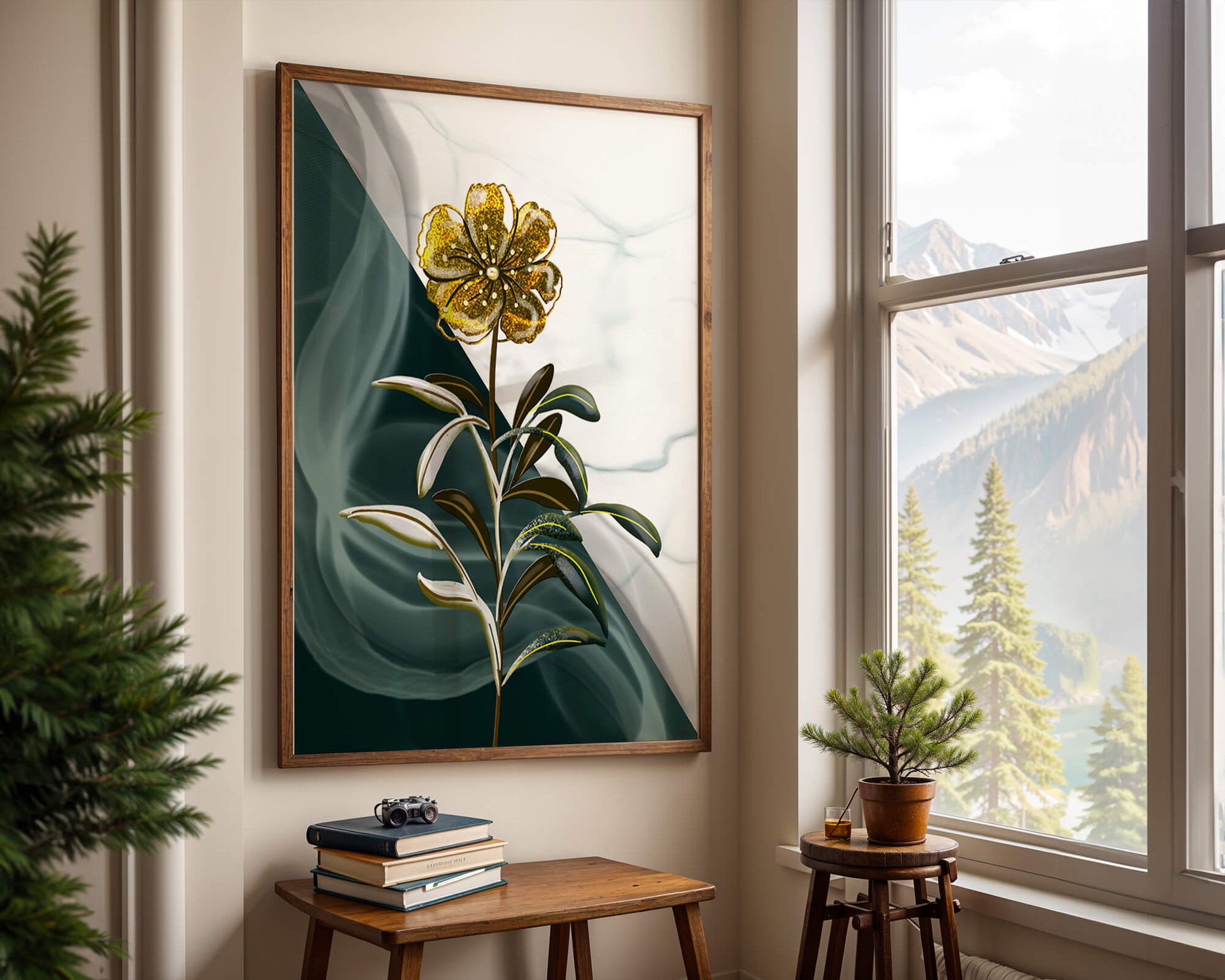 Elegant golden flower art with abstract background