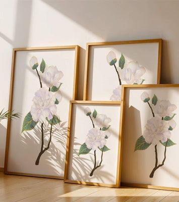 Delicate blooming flowers with lush leaves in elegant design