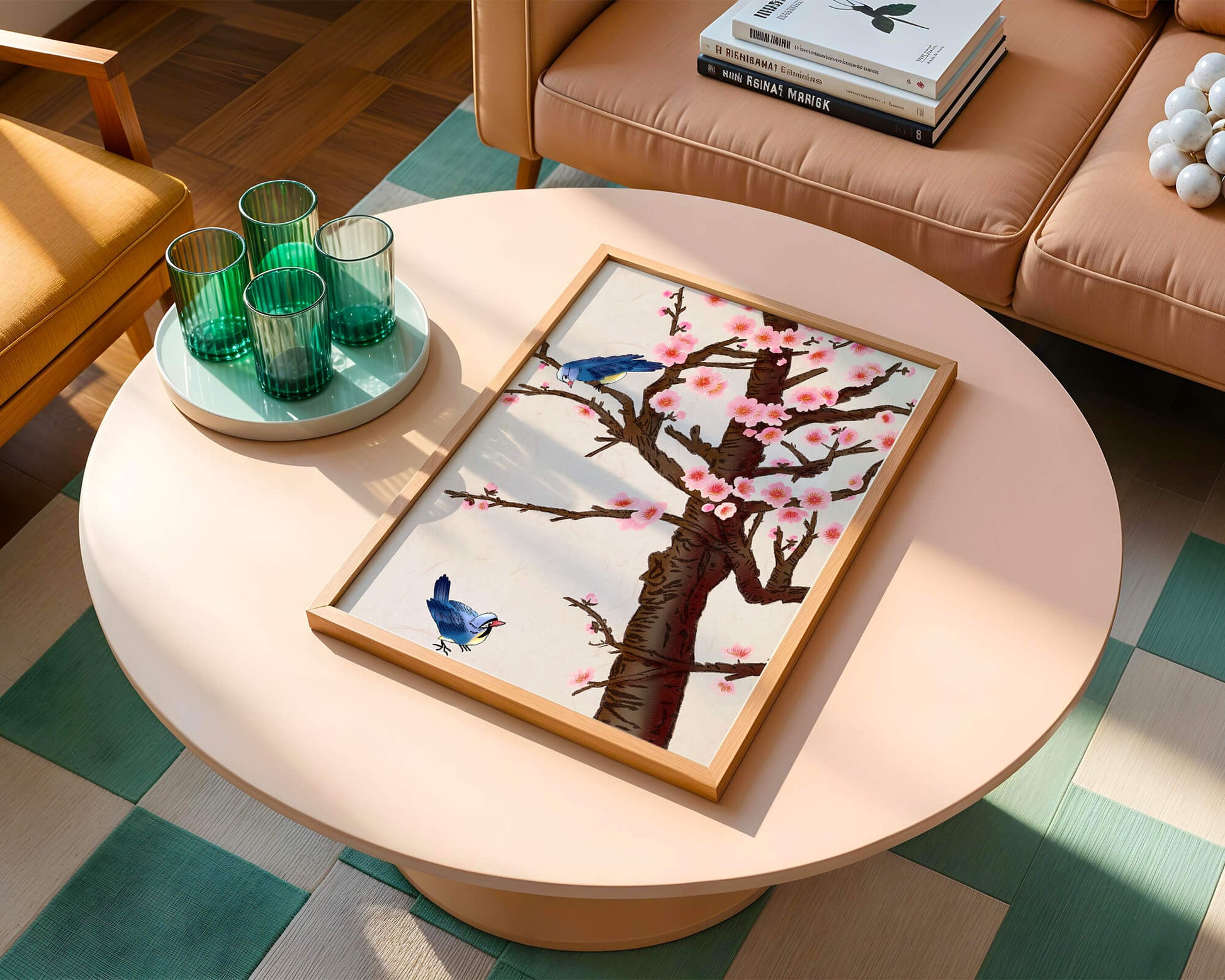 Charming illustration of cherry blossom tree with birds