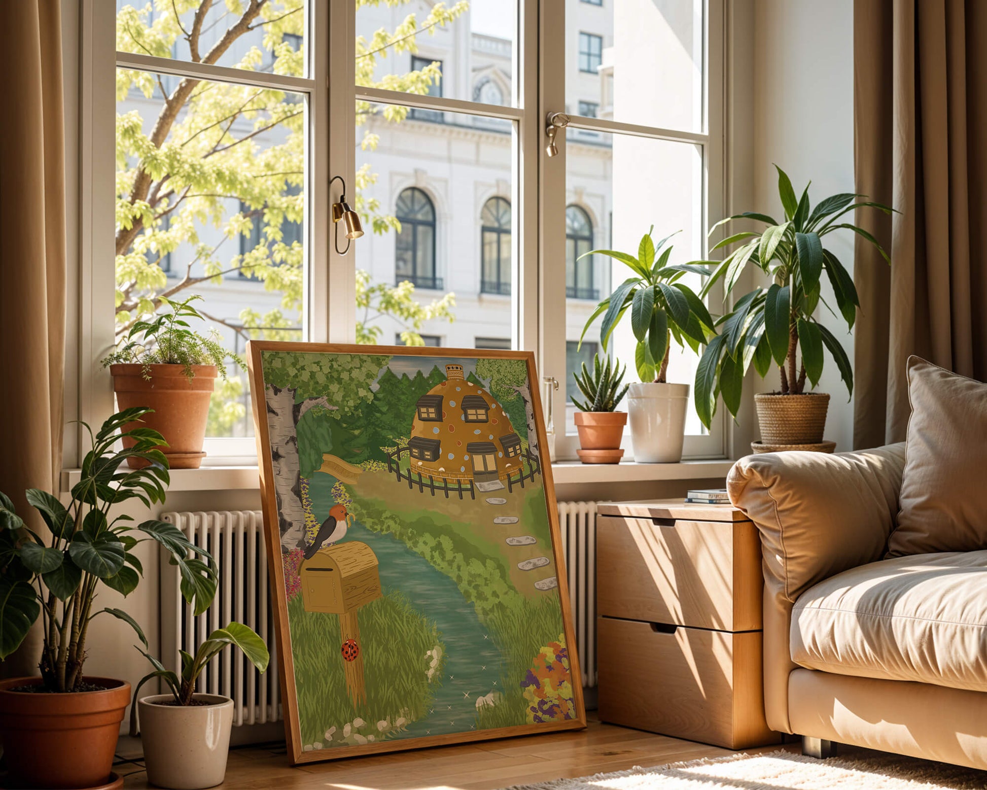 Paysage charmant avec une maison unique et un jardin luxuriant