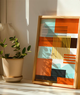 Abstract Geometric Composition with Gold and Orange Elements - Mi tienda