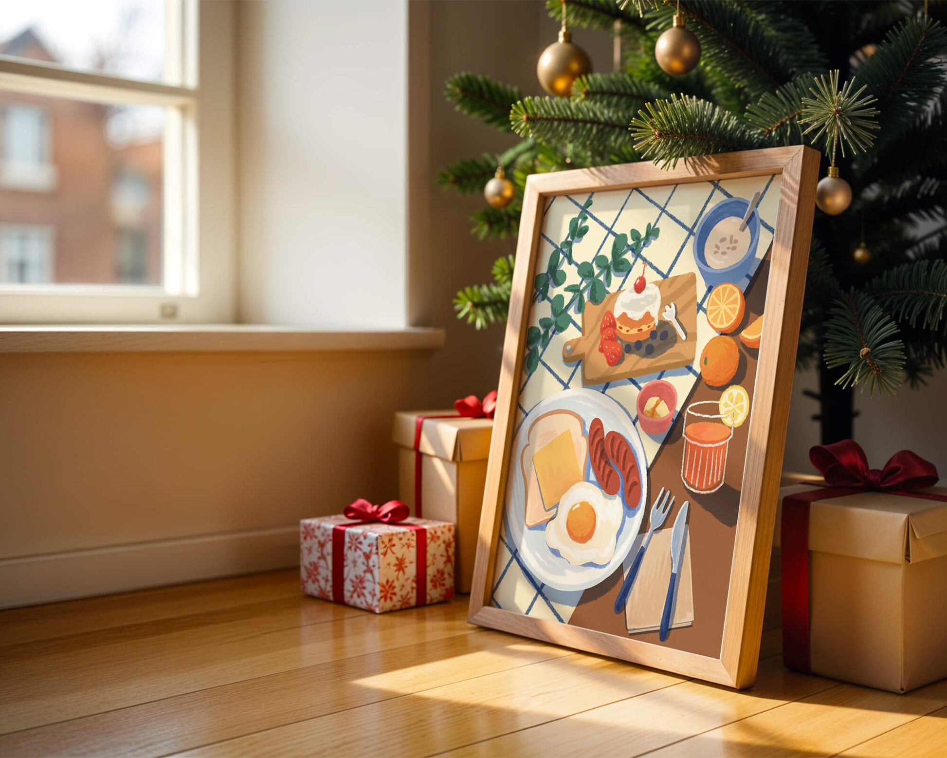 Desayuno encantador con jugo de naranja fresco y pasteles