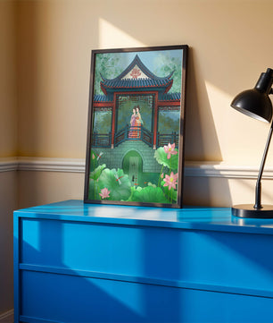 Traditional Chinese Pavilion with Women in Garden Scene - Mi tienda