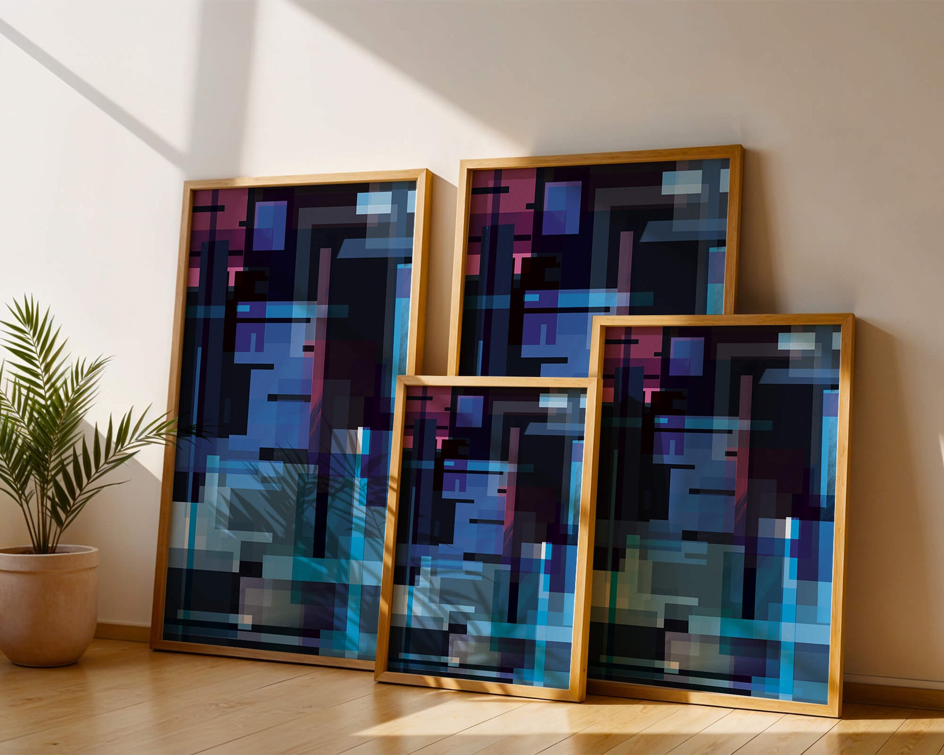 Abstract Geometric Digital Art with Blue and Purple Tones