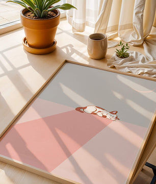Schlafende Katze in minimalistischer Mondlichtszene