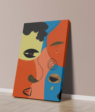 Abstract faces with vibrant colors and gold accents