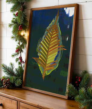 Abstract digital artwork featuring a vibrant multicolored leaf