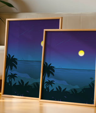 Serene Tropical Night Scene With Palm Trees and Moonlit Ocean - Mi tienda