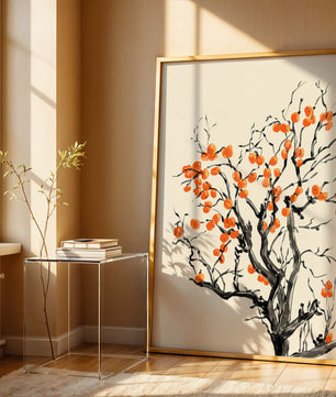 Elegant watercolor tree with vibrant orange fruit