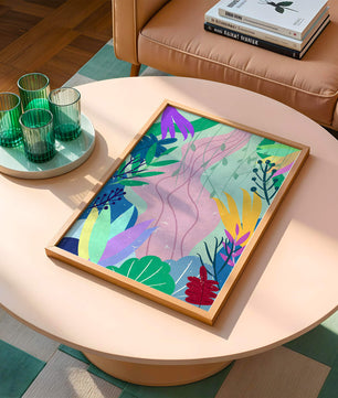 Abstract Botanic Composition with Vibrant Leaves and Shapes