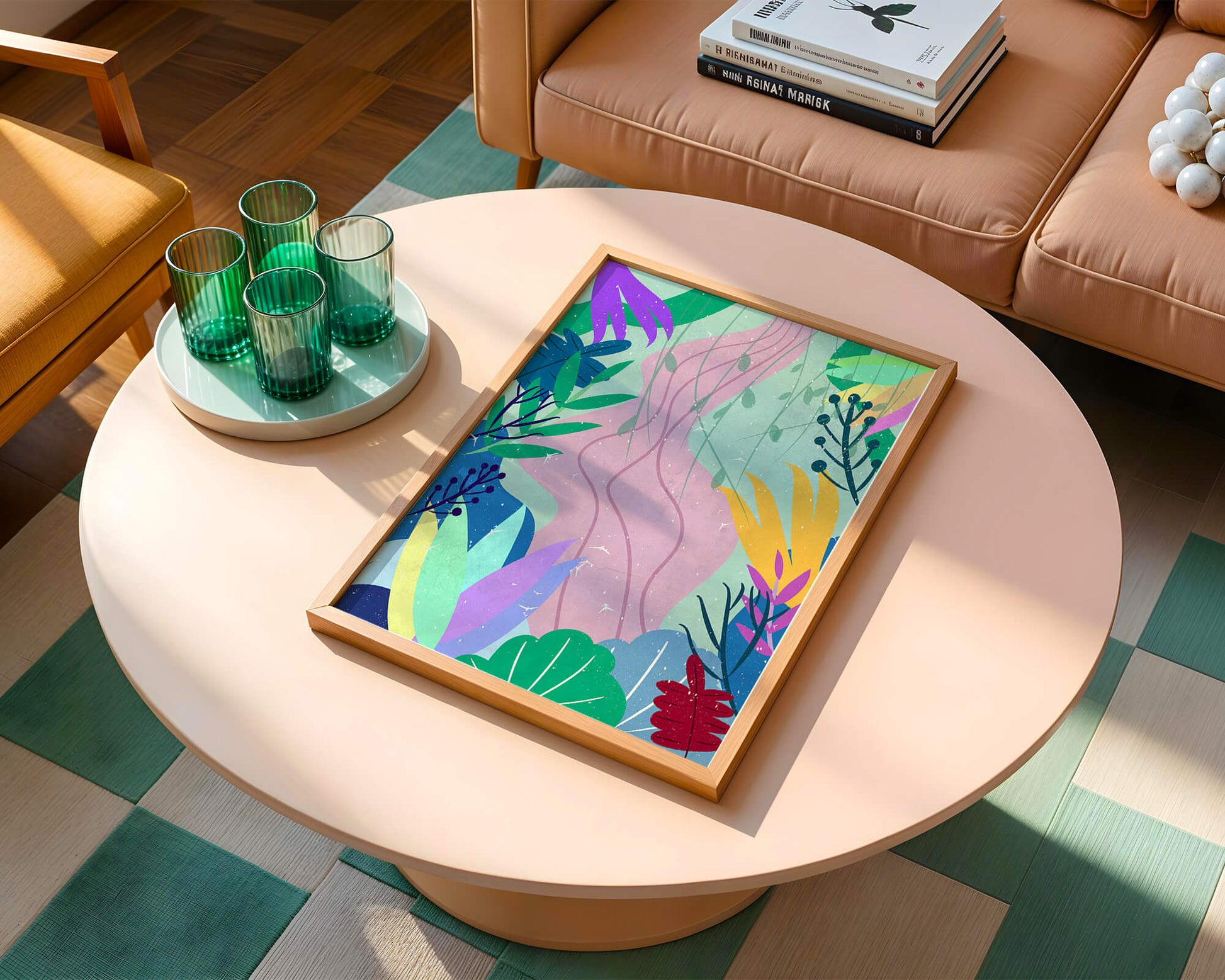 Abstract Botanic Composition with Vibrant Leaves and Shapes