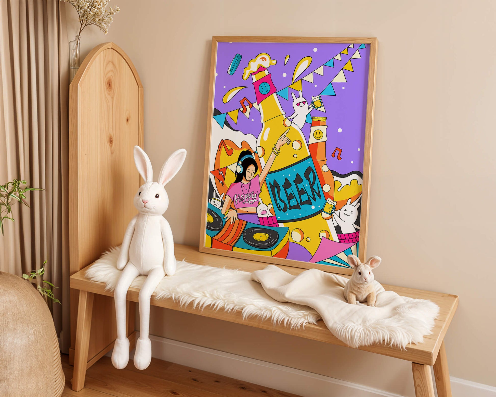 Vibrant Party Scene with DJ and Cartoon Characters