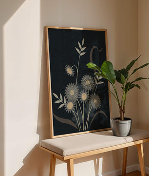Abstract floral design with intricate patterns on dark background
