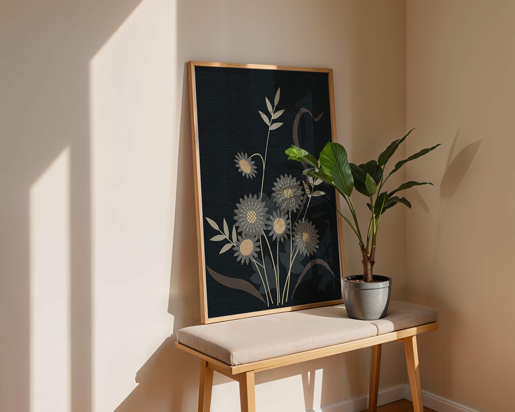Abstract floral design with intricate patterns on dark background