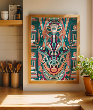 Colorful Geometric Animal and Snake Art Design with Tribal Patterns