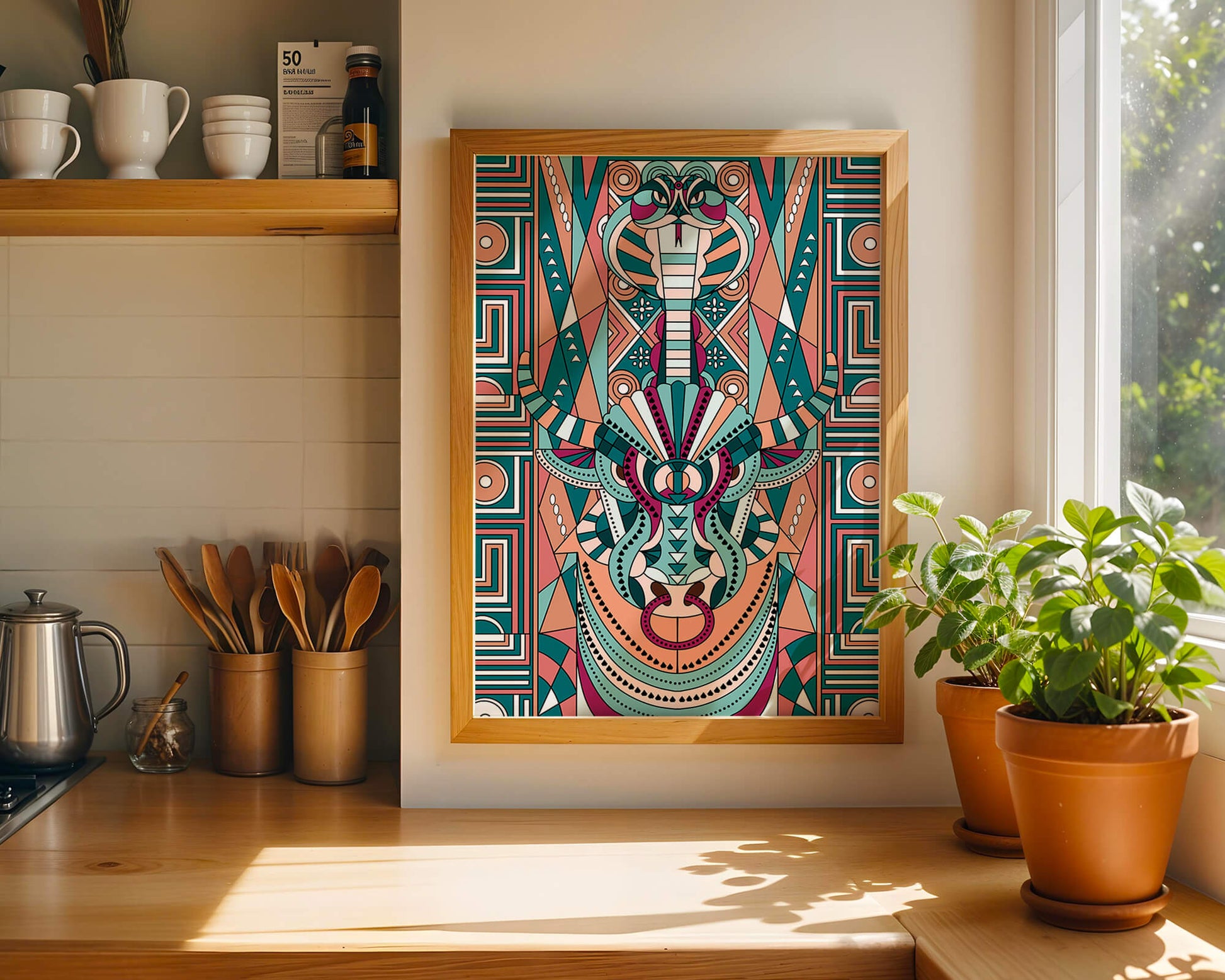 Colorful Geometric Animal and Snake Art Design with Tribal Patterns