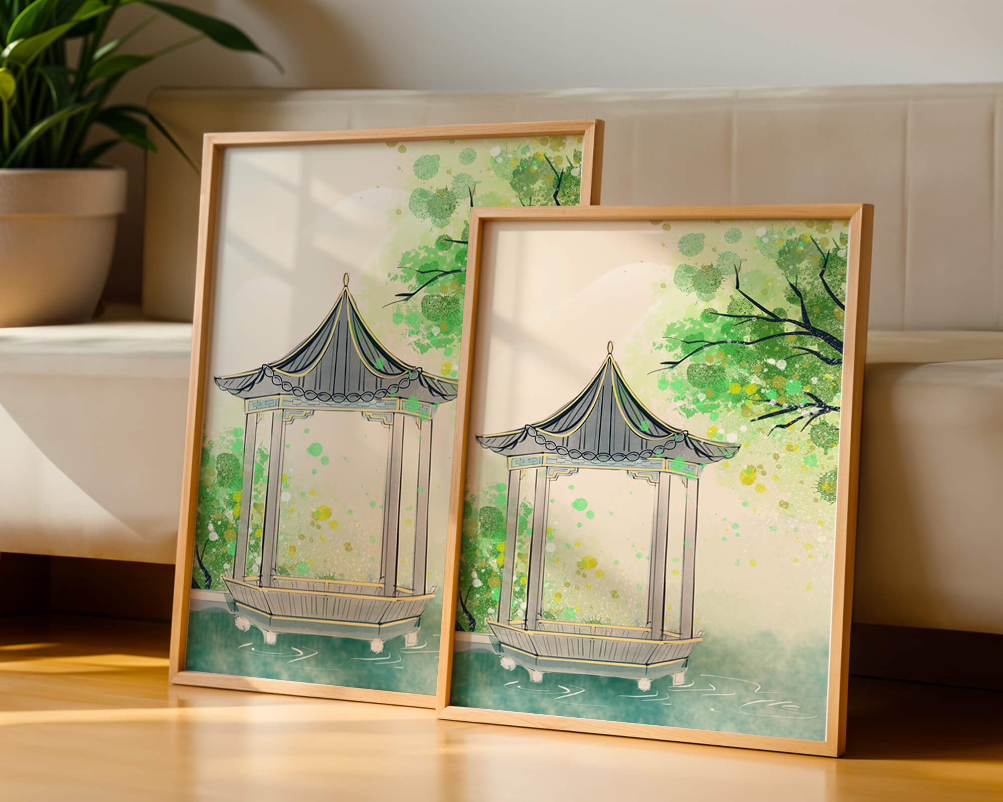 Serene garden gazebo by a tranquil pond with lush greenery