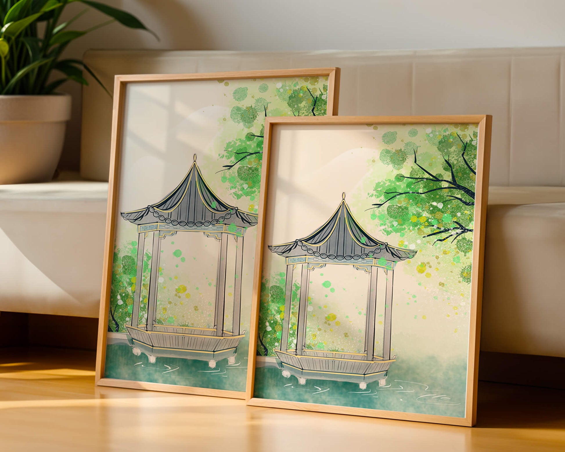 Serene garden gazebo by a tranquil pond with lush greenery