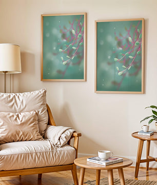 Diseño abstracto sereno con hojas pastel y fondo borroso