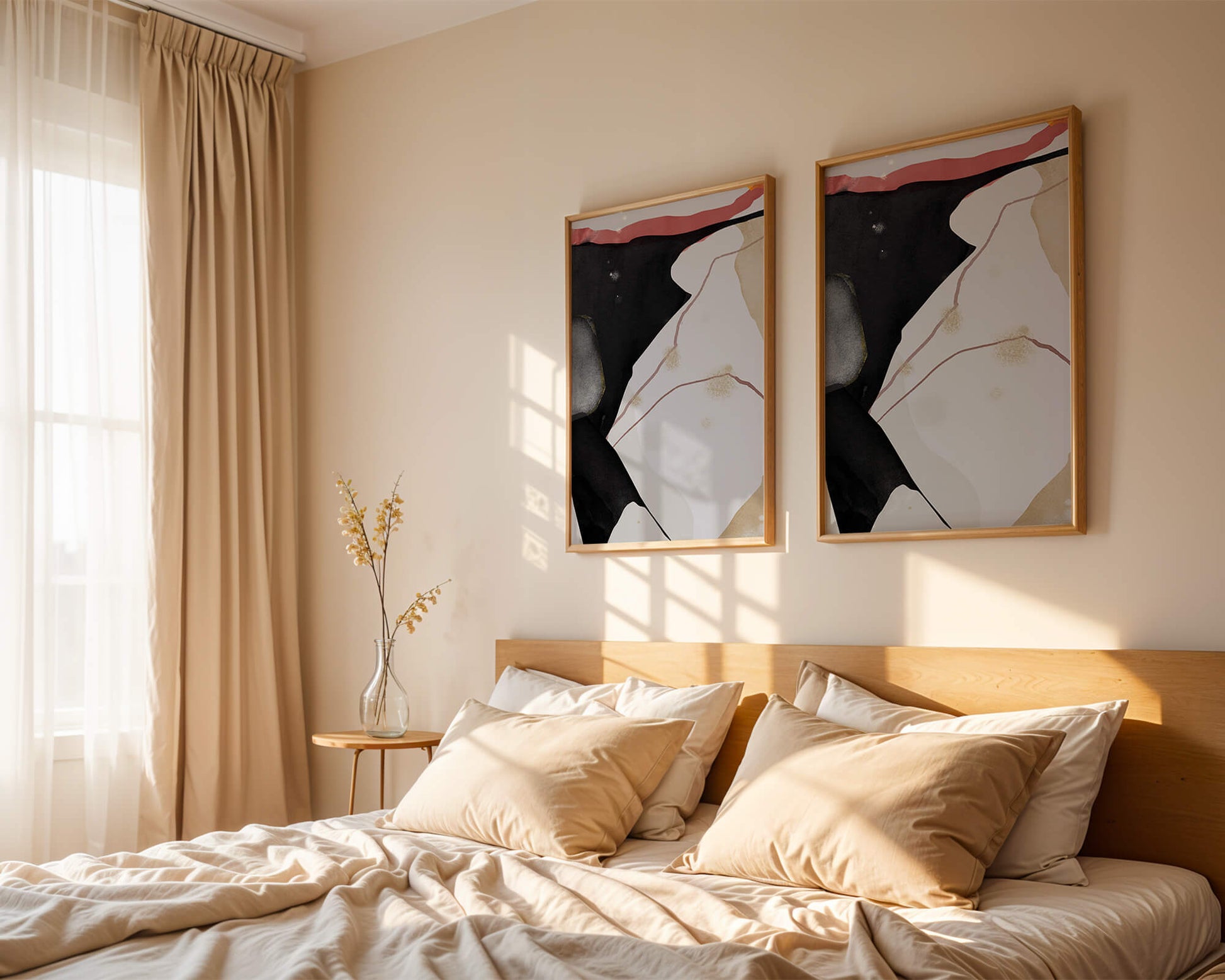 Abstract Composition with Bold Black and Subtle Gold Accents