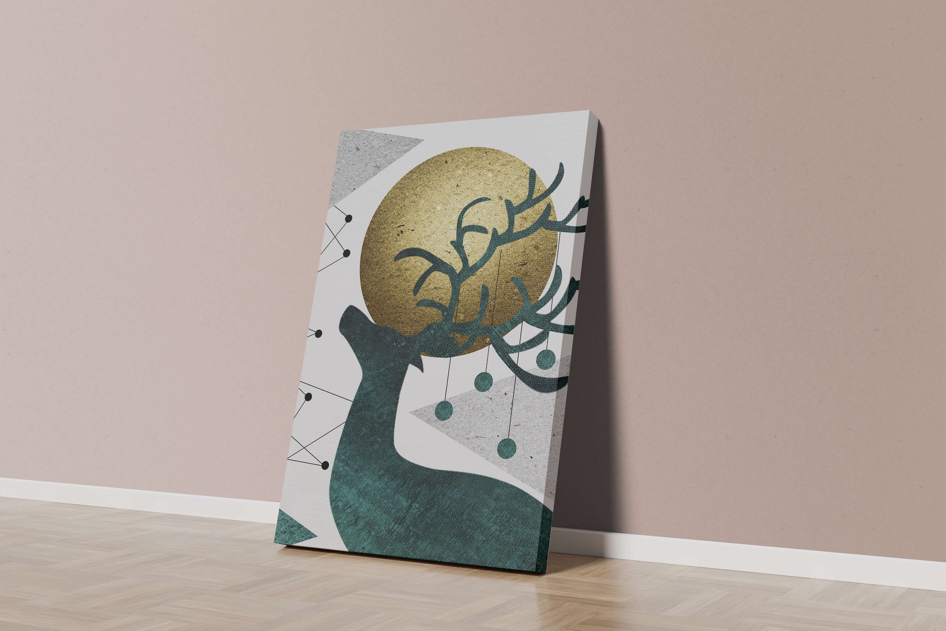 Abstract Geometric Deer with Gold Circle and Modern Design