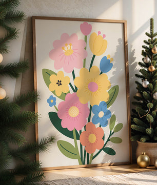 Ramo ilustrado de flores coloridas