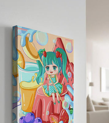 Whimsical dessert scene with cute character and vibrant colors