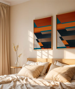 Arte abstracto geométrico con colores llamativos y formas dinámicas