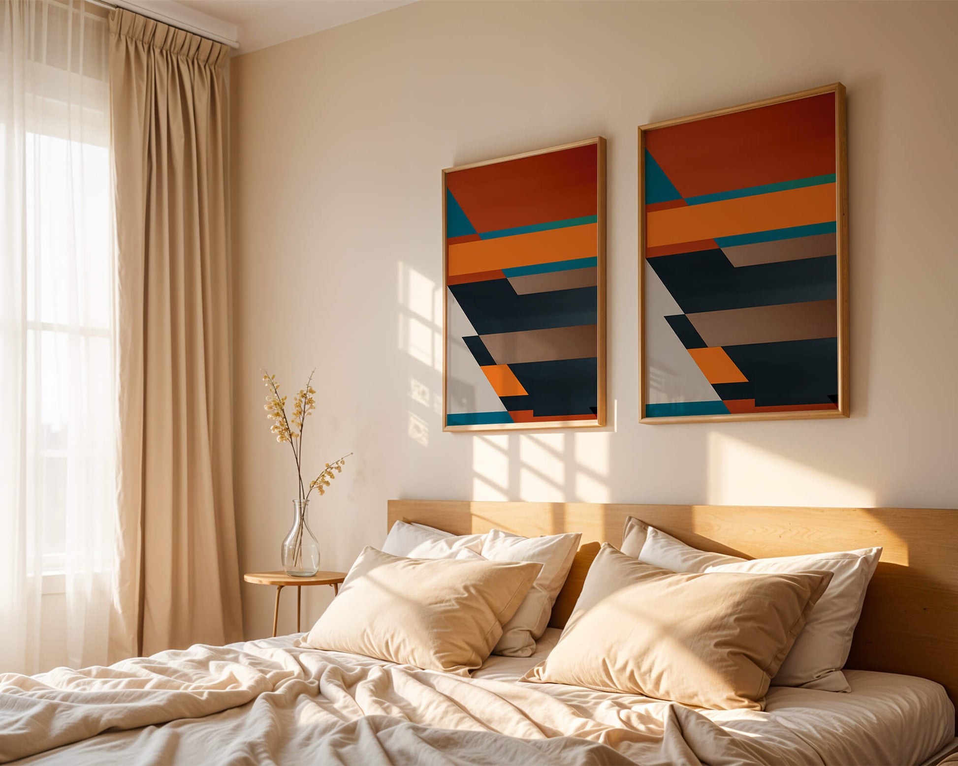 Arte abstracto geométrico con colores llamativos y formas dinámicas