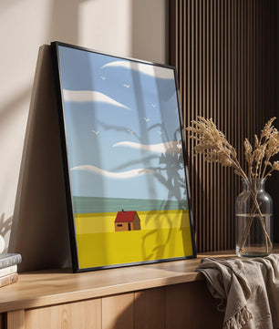 Minimalistic Landscape with House and Sky