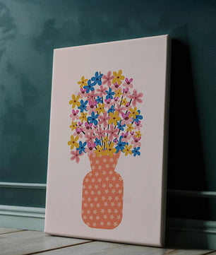 Colorful flower bouquet in a star-patterned vase