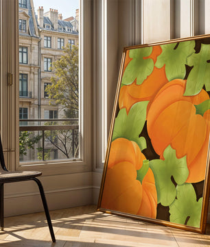 Colorful Pumpkin Pattern With Green Leaves
