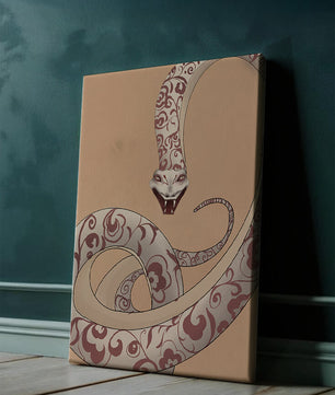 Elegant coiled snake with floral patterns in an artistic composition