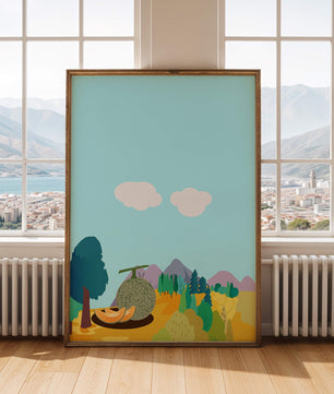 Serene landscape with melon and countryside view
